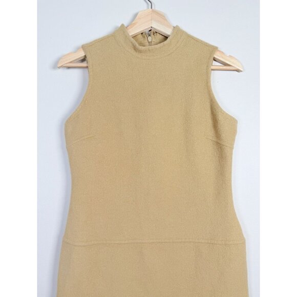 Kenar Neutral Tan Wool Blend Dress  Minimalist Crêpe/Tan Sleeveless Midi Career - Picture 2 of 10